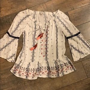Boho flare sleeved embroidered top